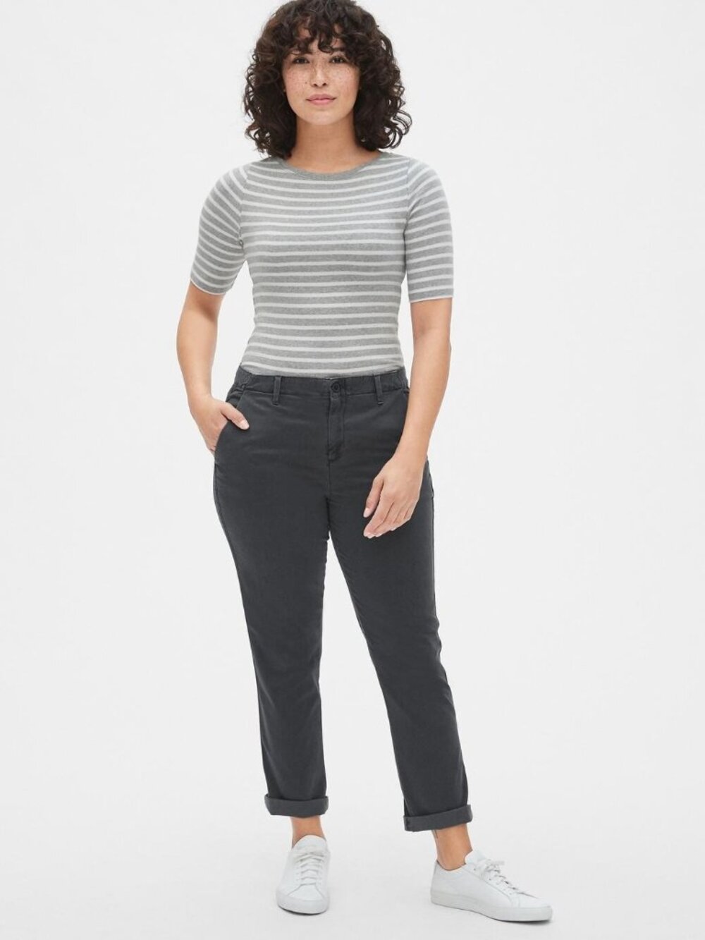 GAP Girlfriend Chino Twill Stripe Khakis Women Pants Mid Rise Black Size 2P NWT
